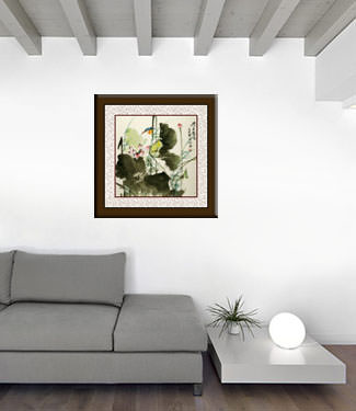 Chinese Bird and Lotus Painting living room view