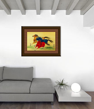 Abstract Galloping Horses - Chinese Watercolor Painting living room view