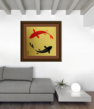 Large Yin Yang Koi Fish Painting living room view