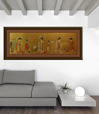 Tang Dynasty Ladies - Partial Print Painting living room view