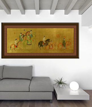 Tang Dynasty Horseback Ride - Large Antique-Style Print living room view