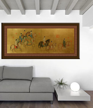 Tang Dynasty Horseback Ride - Large Antique-Style Print living room view