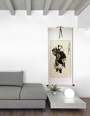 Chinese Ghost Warrior Zhong Kui Wall Scroll living room view