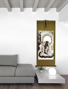 Da Mo / Bodhidharma / Buddha Meditation Facing Wall - Wall Scroll living room view