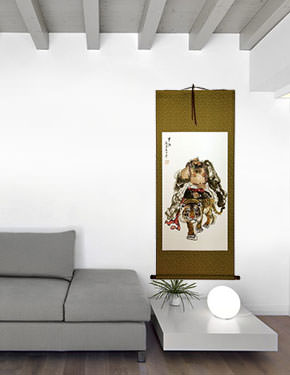 Damo Buddha Stares at the Wall - Wall Scroll living room view