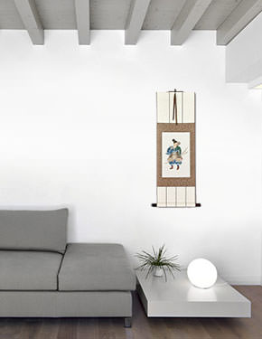 Japanese Archer Warrior Wall Scroll living room view