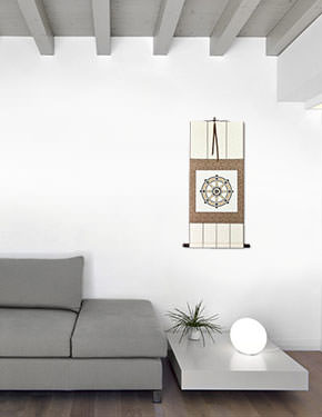Buddhist Wheel Symbol Print - Wall Scroll living room view