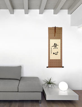 MuShin - Without Mind - Japanese Kanji Wall Scroll living room view