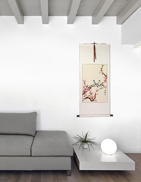 Birds and Flowers - Large Wall Scroll living room view