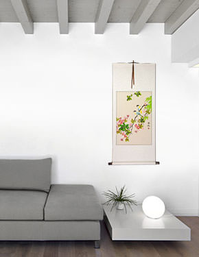 Bird and Flower Chinese Scroll living room view