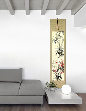 Bamboo and Plum Blossom Wall Scroll living room view