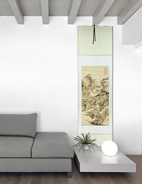 Chinese Landscape Wall Scroll living room view