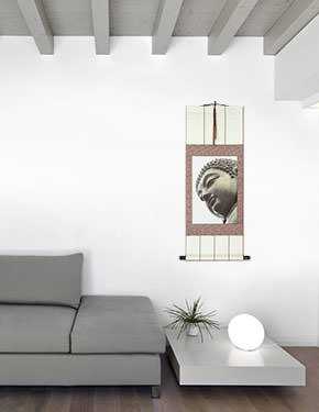 Face of Buddha Statue Wall Scroll living room view