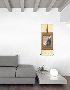 Samurai and Moon - Hideyoshi Climbs - Japanese Woodblock Print Repro - Wall Scroll living room view