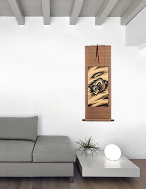 Flying Chinese Dragon Wall Scroll living room view