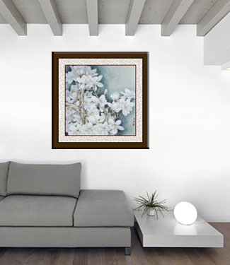 White Magnolia Flowers Painting living room view