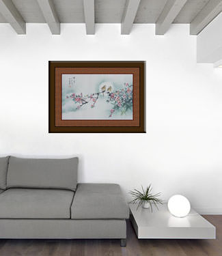 Birds and Plum Blossom Snowy Winter Moon Light Painting living room view
