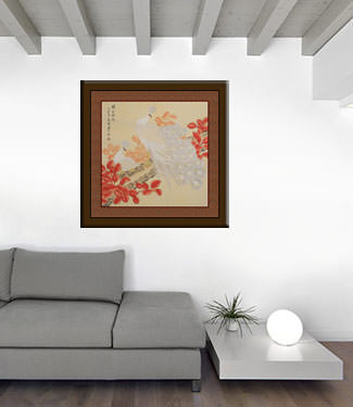 White Peacocks in Autumn Sumac Tree Painting living room view