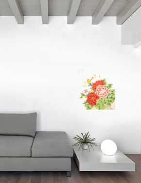 Chinese Golden Birds & Flower Painting living room view