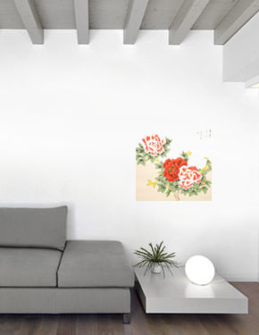 Beautiful Peony Flowers & Moon Painting living room view