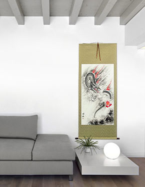 Flying Chinese Dragon & Lightning Pearl - Chinese Scroll living room view