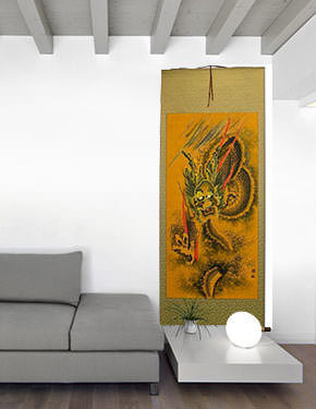 Flying Chinese Dragon Wall Scroll living room view