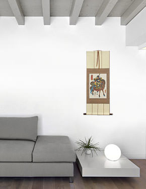 Kanu - Warrior Saint on Horseback - Japanese Woodblock Print Repro - Wall Scroll living room view