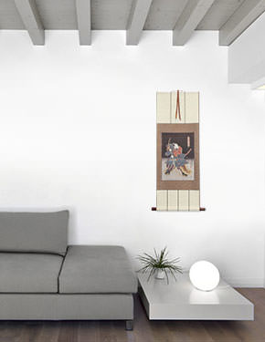 Samurai Saitogo Kunitake - Japanese Woodblock Print Repro - Wall Scroll living room view