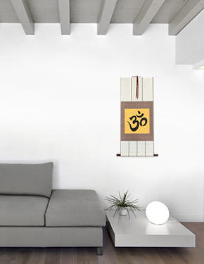 Om Symbol - Hindu / Buddhist Unryu Wall Scroll living room view