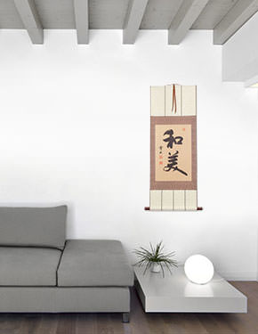 Harmony and Beauty - Chinese / Japanese Calligraphy Wall Scroll living room view