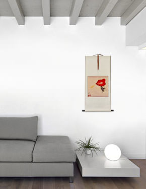 Bird and Flower Wall Scroll living room view