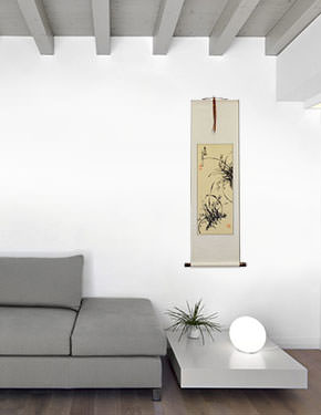 Classic Chinese Orchid Wall Scroll living room view