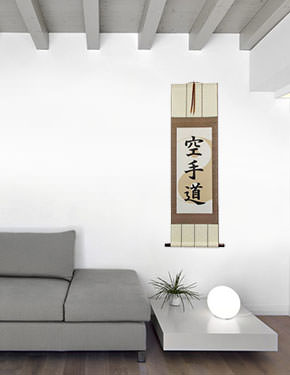Yin Yang Karate-Do Japanese Kanji Wall Scroll living room view