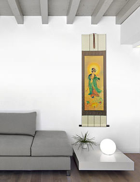 Samantabhadra Buddha Lotus Embrace - Giclee Print - Wall Scroll living room view