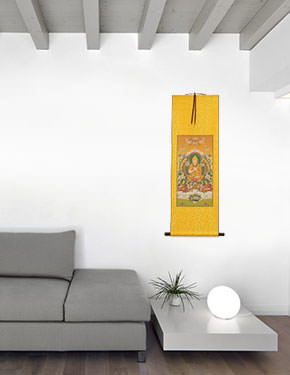 Tibetan Buddha Print - Yellow Wall Scroll living room view