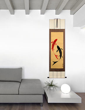 Yin Yang Koi Fish Wall Scroll living room view