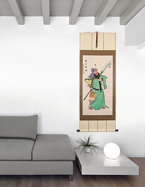 Guan Gong Warrior - Deluxe Wall Scroll living room view