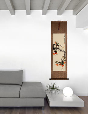 Bird and Flower Wall Scroll living room view