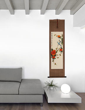 Flower Fragrance Travels Ten Thousand Miles - Bird and Flower Wall Scroll living room view