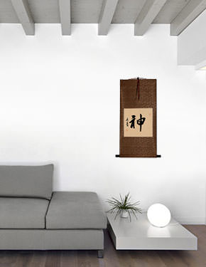 SPIRIT Chinese / Japanese Kanji Wall Scroll living room view