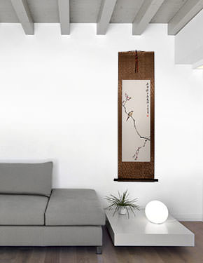 Spring Breeze - Bird on Branch - Wall Scroll living room view