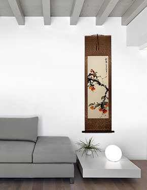 Autumn Feeling - Bird and Flower Wall Scroll living room view