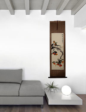 Autumn Feeling - Bird and Flower Wall Scroll living room view