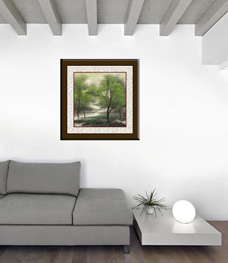 Chinese Cranes in the Jungle Landscape Painting living room view