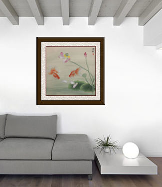 Large Goldfish and Lotus Flower Painting living room view