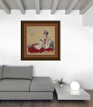 Beautiful Woman and Bird Painting living room view