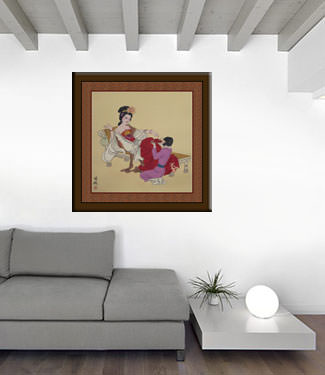 Large Antique-Style Chinese Woman and Servant Girl Painting living room view