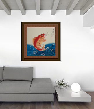 Jumping Koi Fish Painting living room view