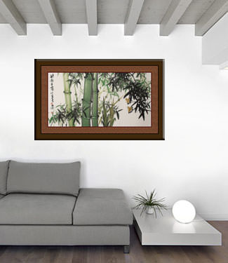 Birds and Green Bamboo - Chinese Painting living room view