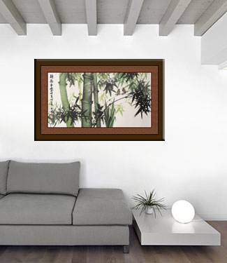 Birds and Green Bamboo - Chinese Painting living room view